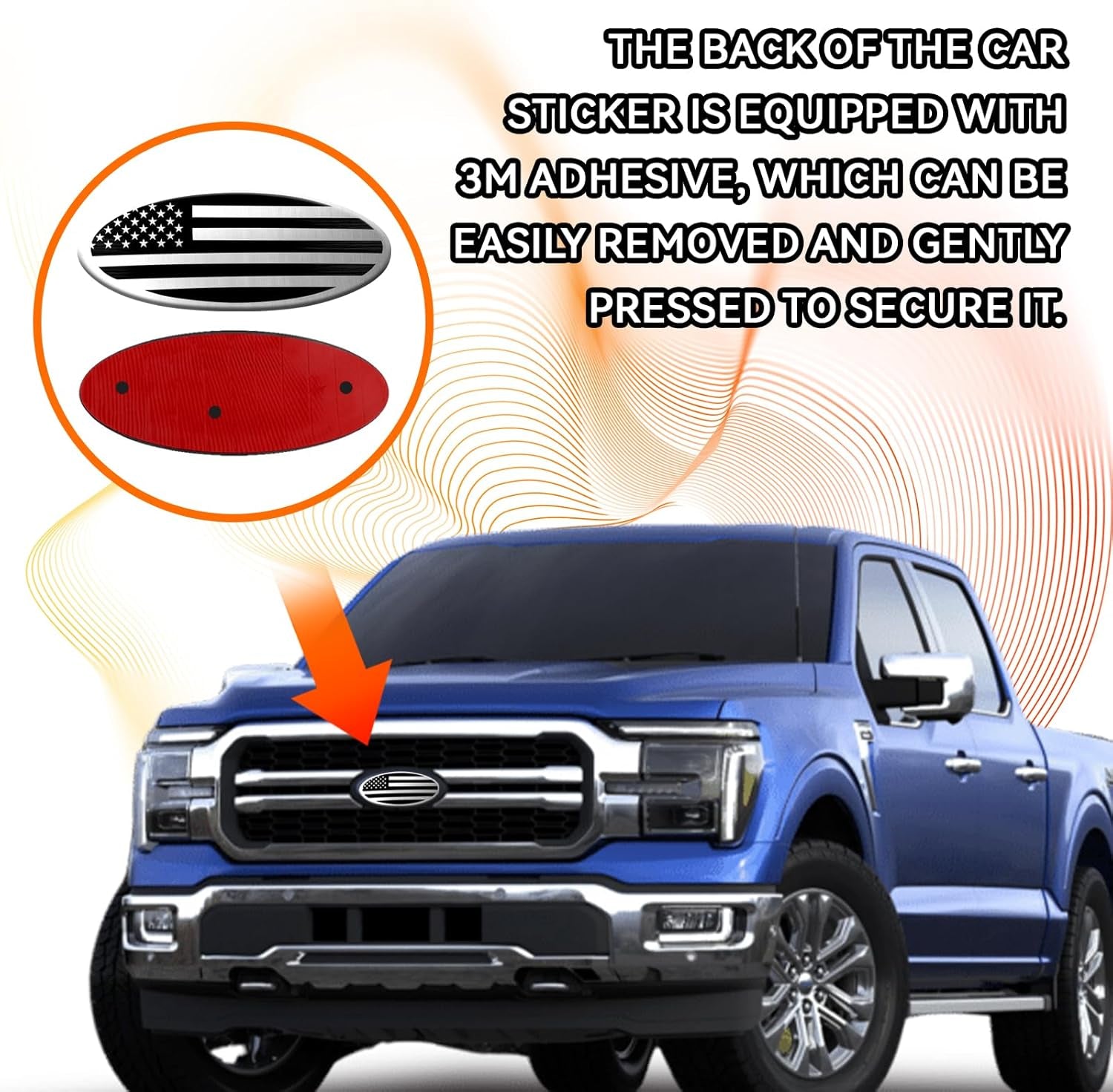 Ford F150 F250 F350 Silver American Flag Tailgate Emblem - 9 Inch Aluminum Oval Overlay Decal for Front Grill and Rear Tailgate