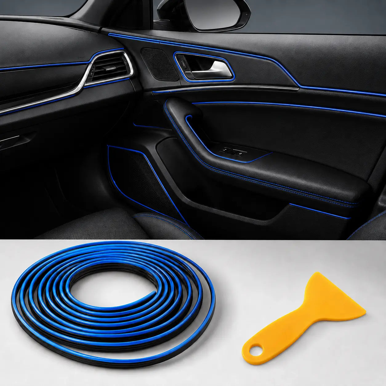 Car Interior Trim Strips, 16.4 FT Universal Flexible Electroplated Dashboard Door Gap Decorative Trim, T-Shaped PVC Interior Styling Strip with Installation Tool for Car Interior Accessories