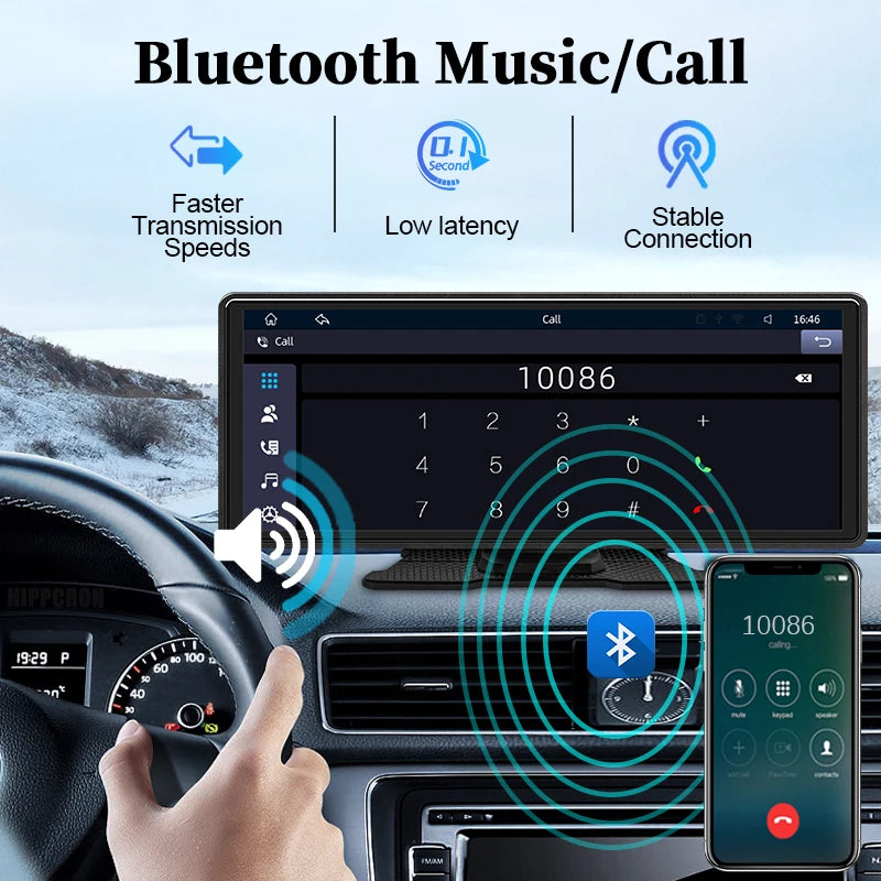 Portable Wireless Carplay and Android Auto Touch Screen Mirror 7/9/10.26"