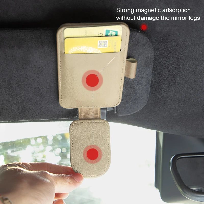 Multifunctional Pu Leather Car Sun Visor Glasses Holder