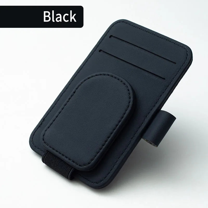 Multifunctional Pu Leather Car Sun Visor Glasses Holder