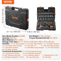 VEVOR Mechanics Tool Set, 205 Pcs 1/4" 3/8" 1/2" Drive Deep and Standard Sockets, SAE and Metric Mechanic Tool Kit with Bits, Combination Wrench, Hex Wrenches, Accessories, Storage Case VEVOR Super Brand Day