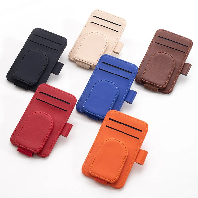 Multifunctional Pu Leather Car Sun Visor Glasses Holder