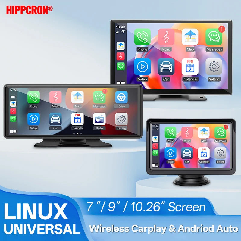 Portable Wireless Carplay and Android Auto Touch Screen Mirror 7/9/10.26"