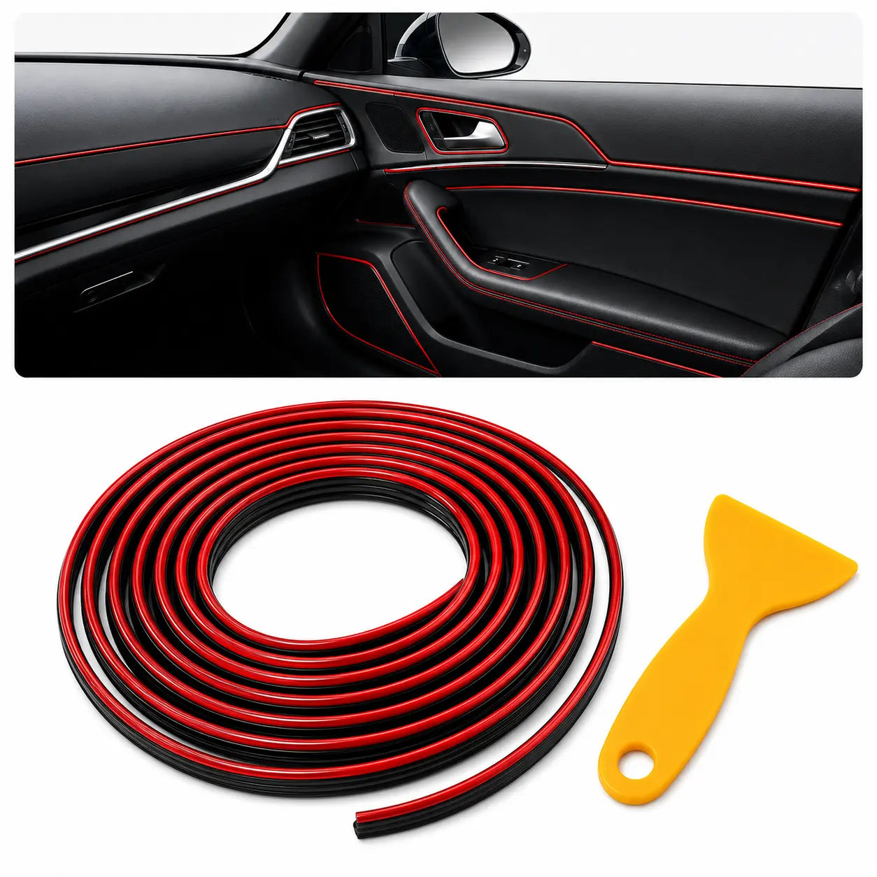 Car Interior Trim Strips, 16.4 FT Universal Flexible Electroplated Dashboard Door Gap Decorative Trim, T-Shaped PVC Interior Styling Strip with Installation Tool for Car Interior Accessories