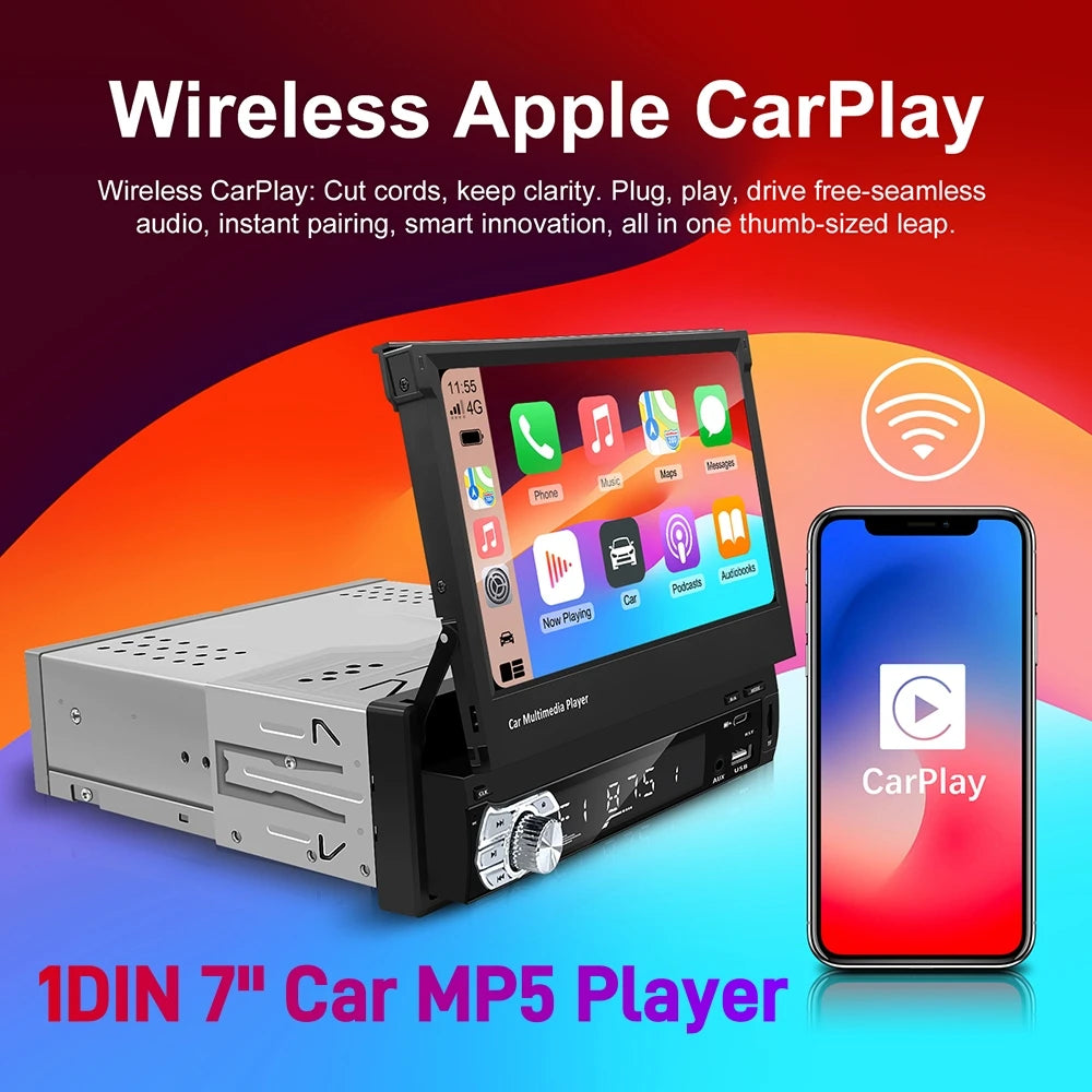Universal 7" Flip Out Car Stereo with Wireless Carplay and Android Auto