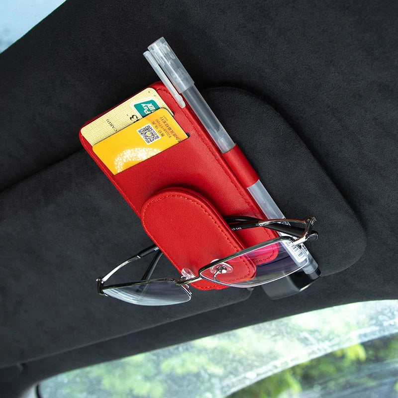 Multifunctional Pu Leather Car Sun Visor Glasses Holder