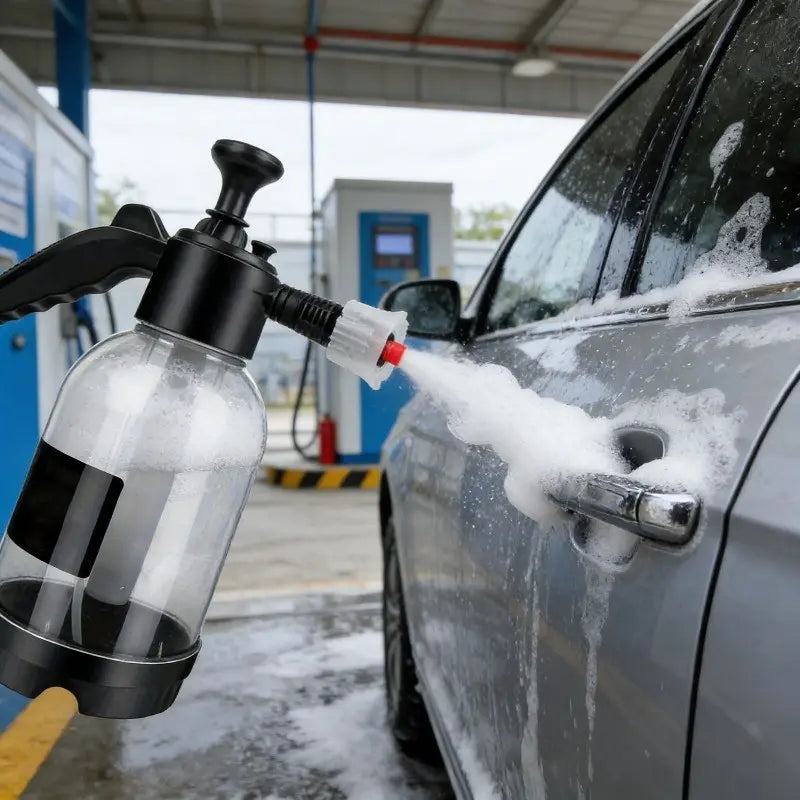 New 2L Multipurpose Manual Foam Sprayer Car Wash Cleaner with Adjustable Nozzle, Thickened Pull Rod, Portable Pressure Foam Cannon for Car, Home, Garden Use