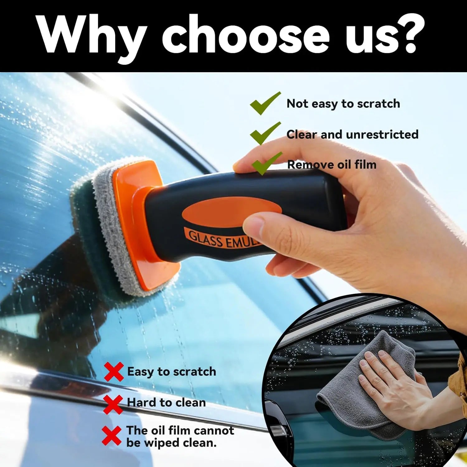DUFIKKI Windshield Oil Film Eraser Wand - All-In-One Pro Kit with Glass Cleaning Emulsion Formula and Sponge - the Ultimate Streak-Free Solution to Prep for Rain Repellents Outdoorfun Fathersdaygift