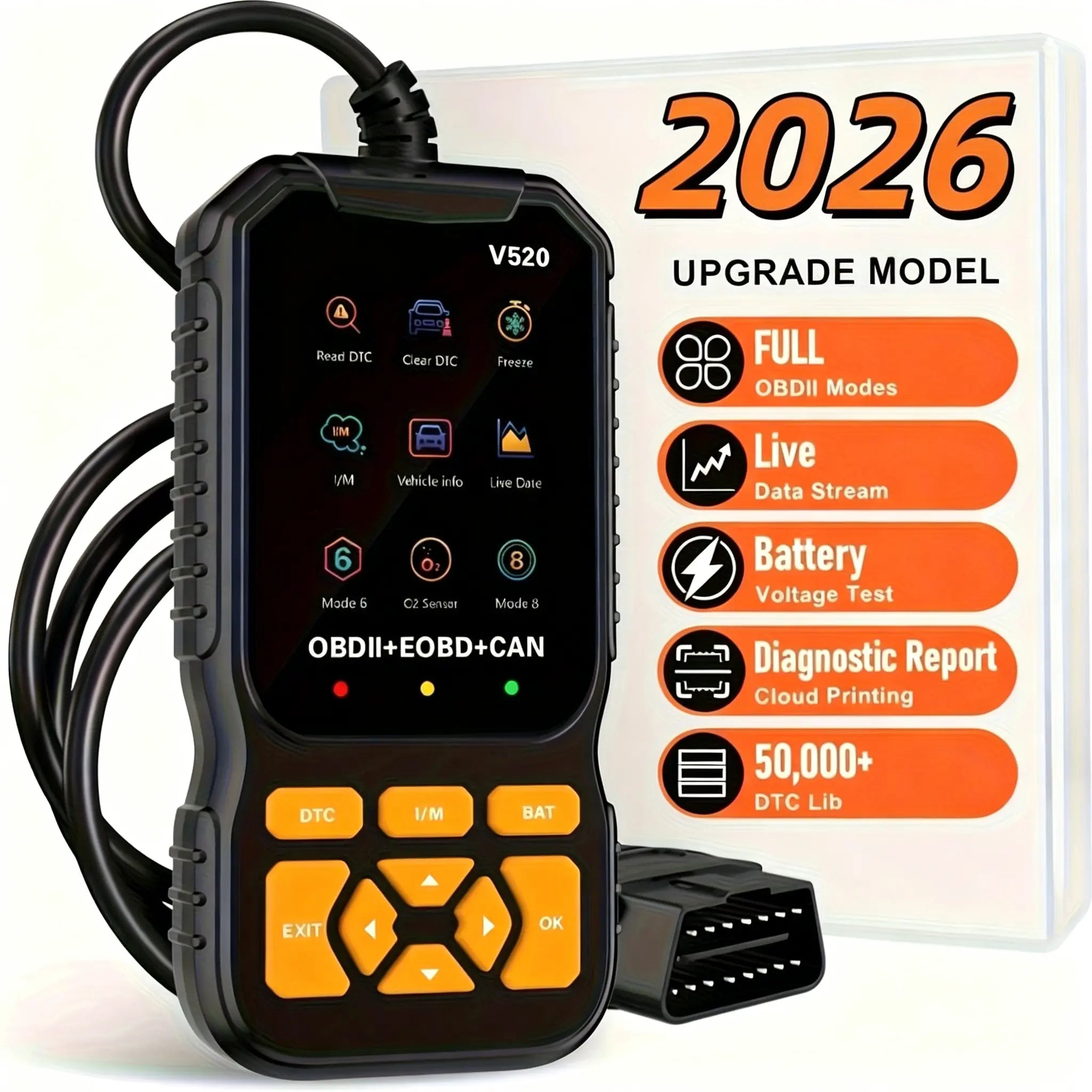 OBD2 Scanner Live Data Professional Mechanic OBDII Diagnostic Code Reader Tool for Check Engine Light Cloud Printing Daul UI Mode 
