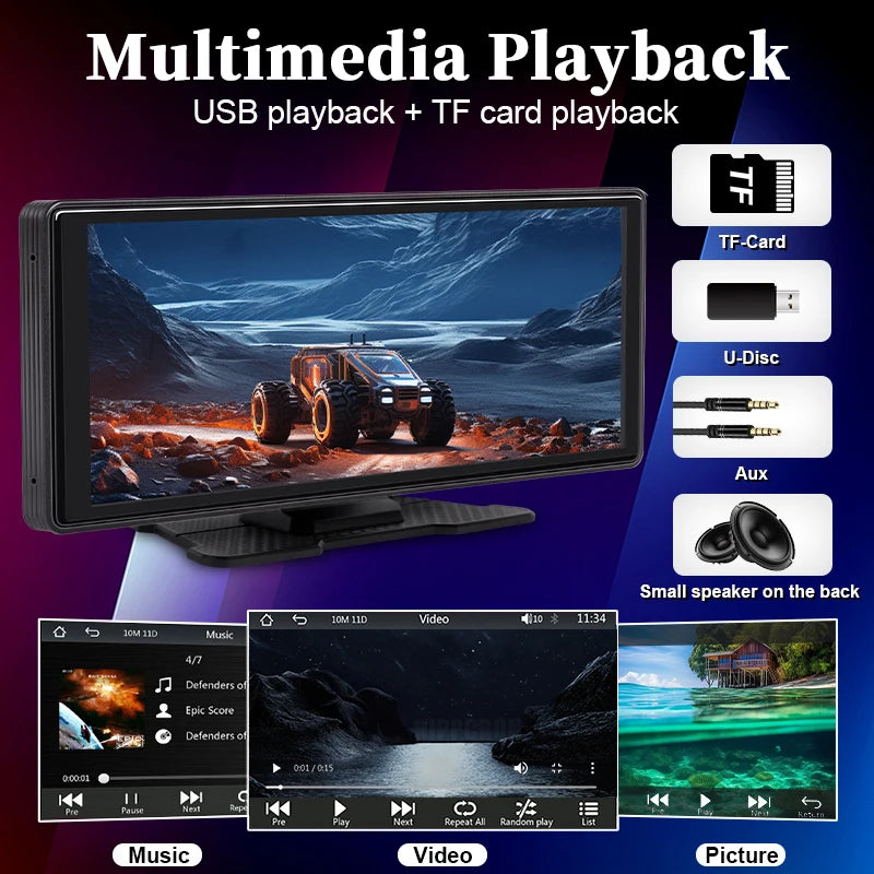 Portable Wireless Carplay and Android Auto Touch Screen Mirror 7/9/10.26"
