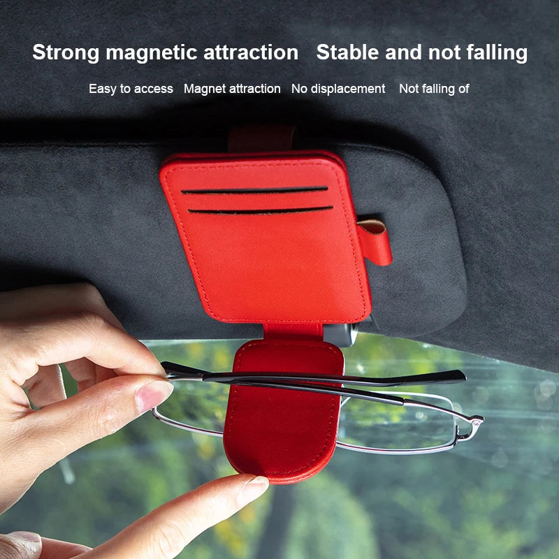 Multifunctional Pu Leather Car Sun Visor Glasses Holder