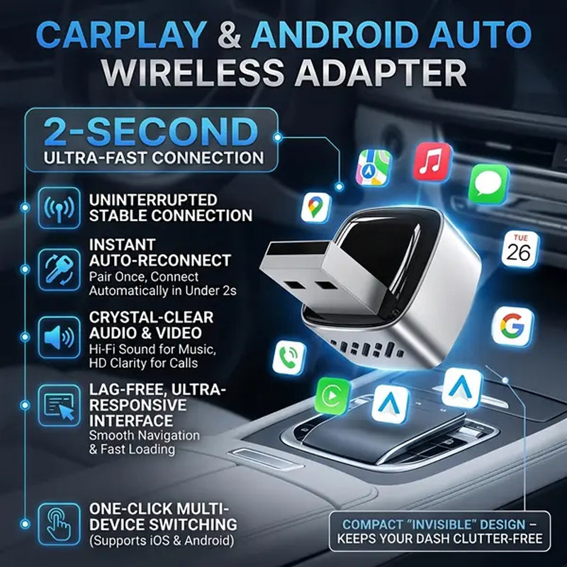Cars Accessories 2-In-1 Carplay Wireless Adapter, Carplay Adapter, Suitable for Apple and Android Systems