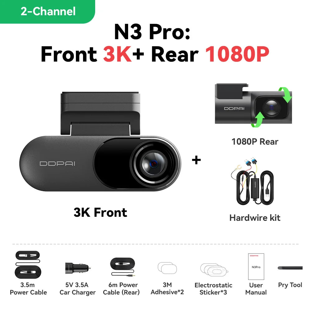 Mola N3 Pro Car Cam Front and Rear Recorder 3K