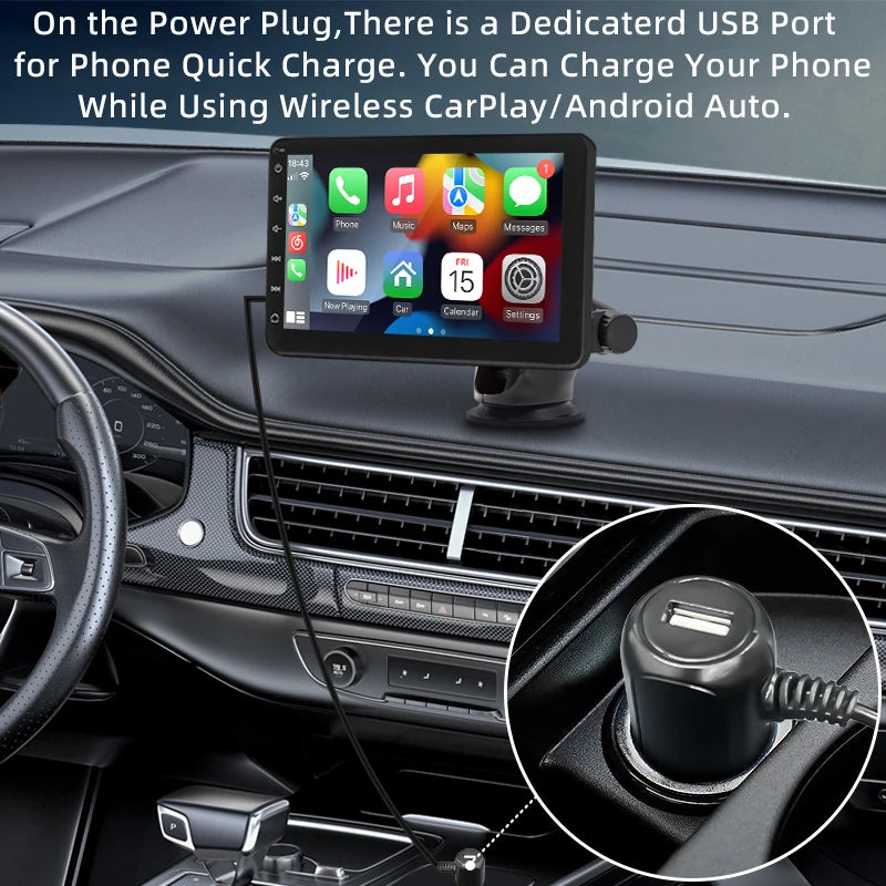 7" Portable Stereo Wireless Carplay Android Auto